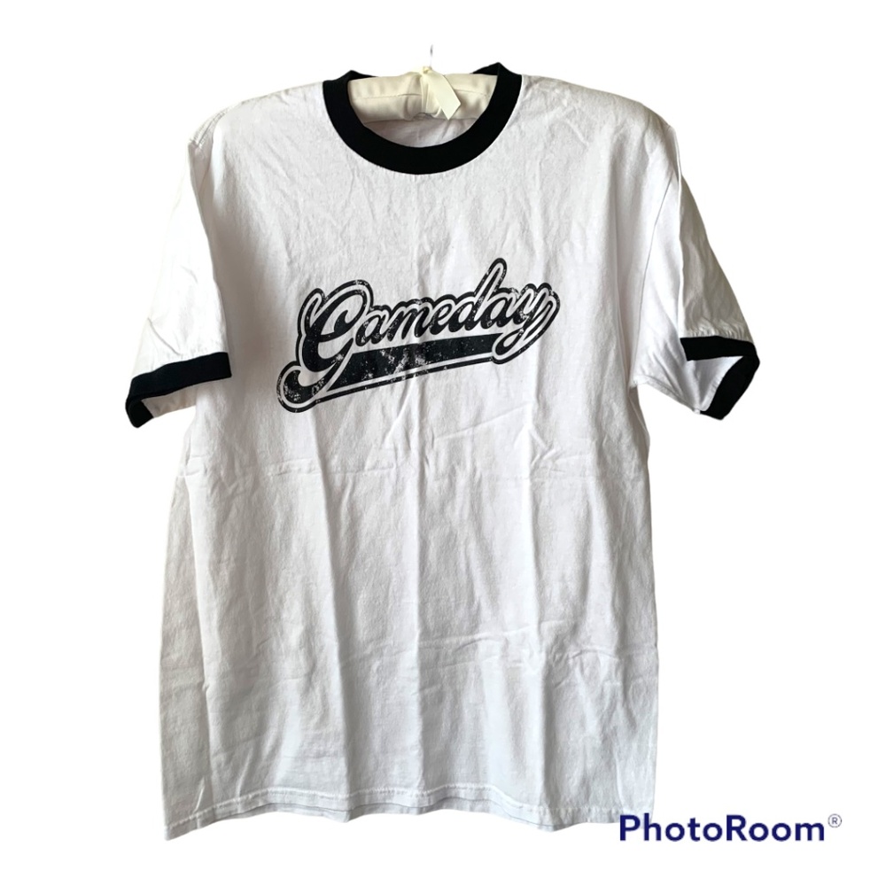 Sassafras GameDay White T-shirt with Black Trim on Sleeves and Neck Medium